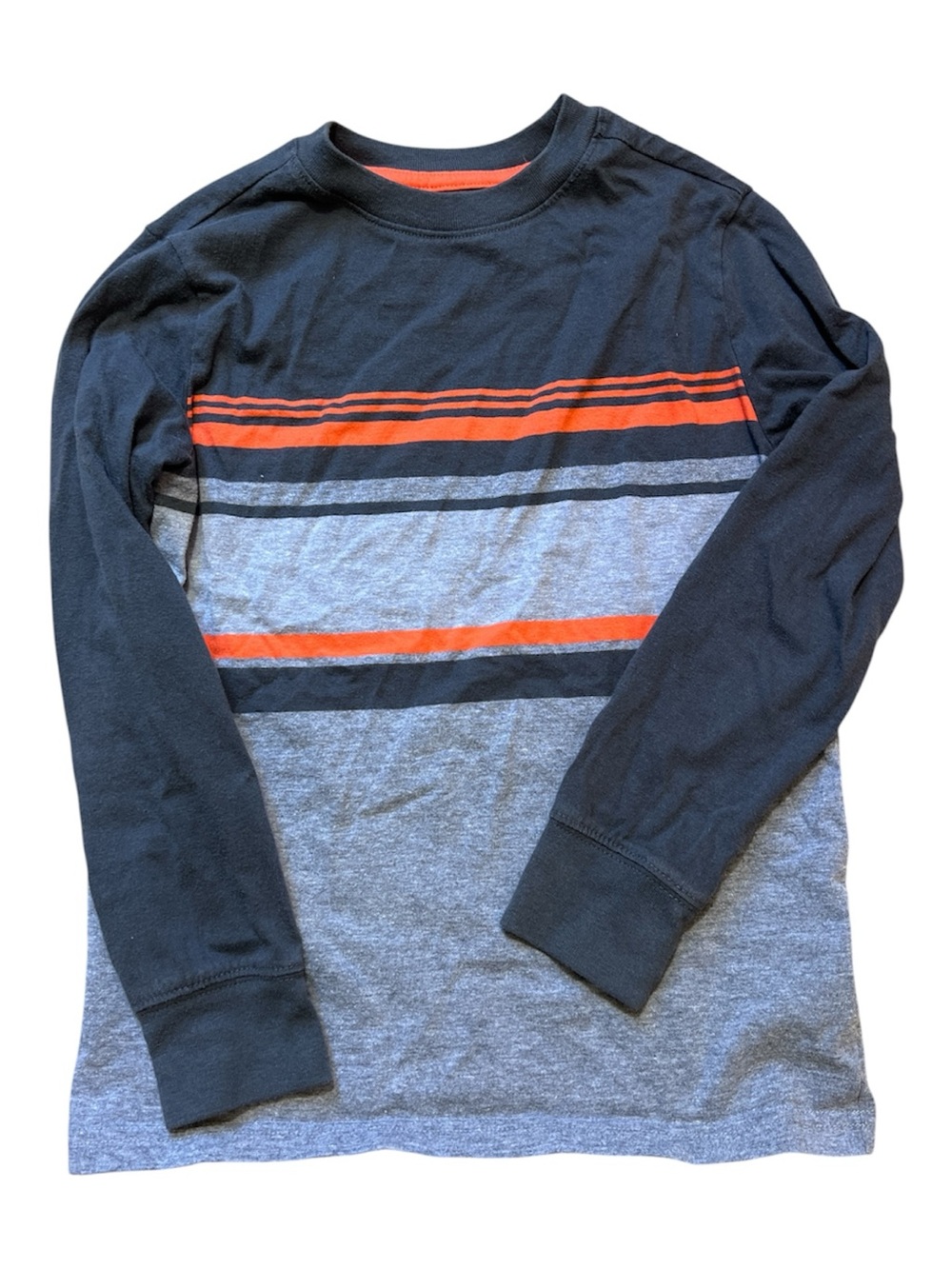 Cat & Jack Boys Size Small 6/7 Striped Long Sleeve T-Shirt Charcoal Grey Orange